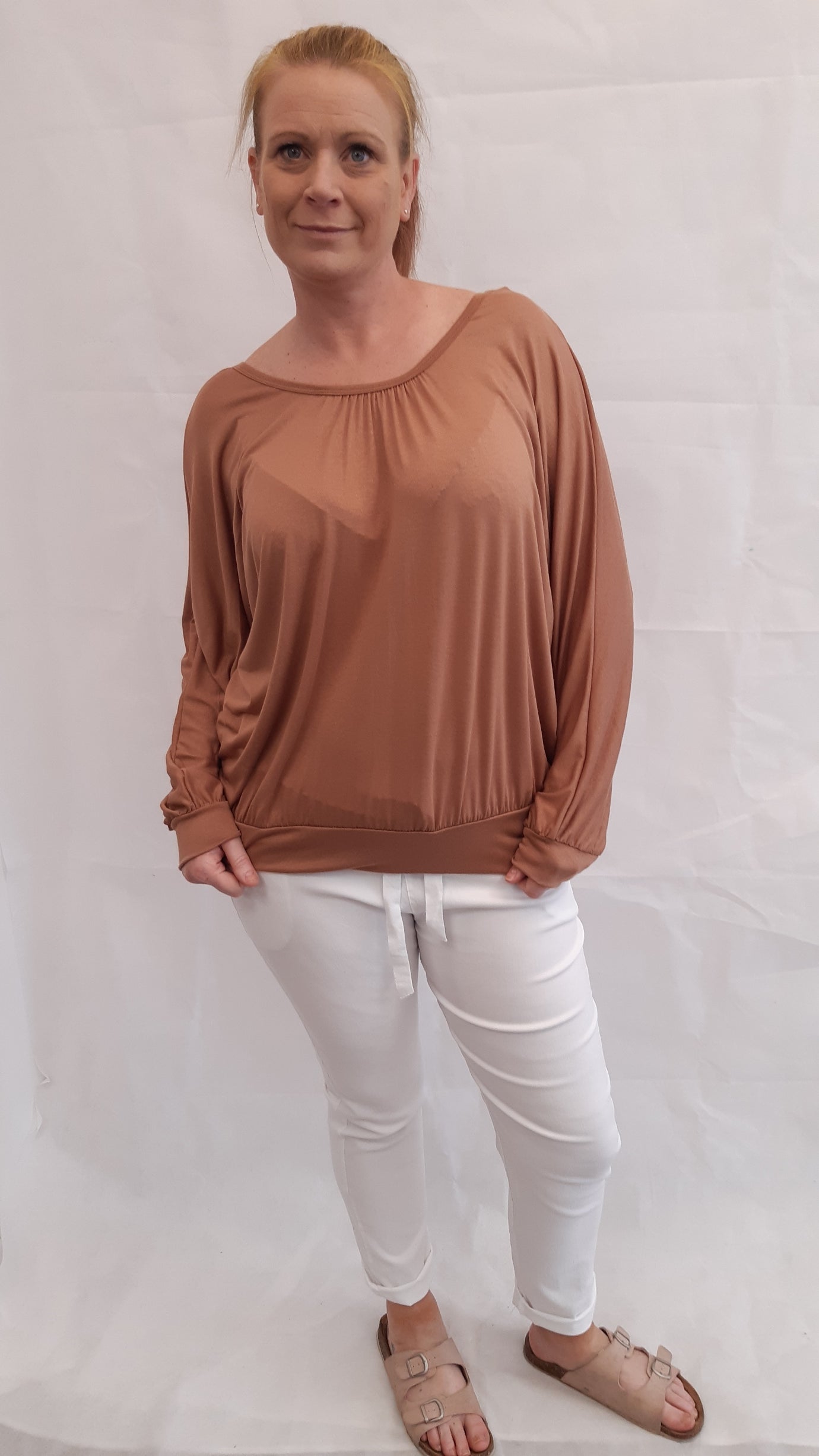 Cross-Back Long Sleeve Top Loose Batwing Baggy T-Shirt