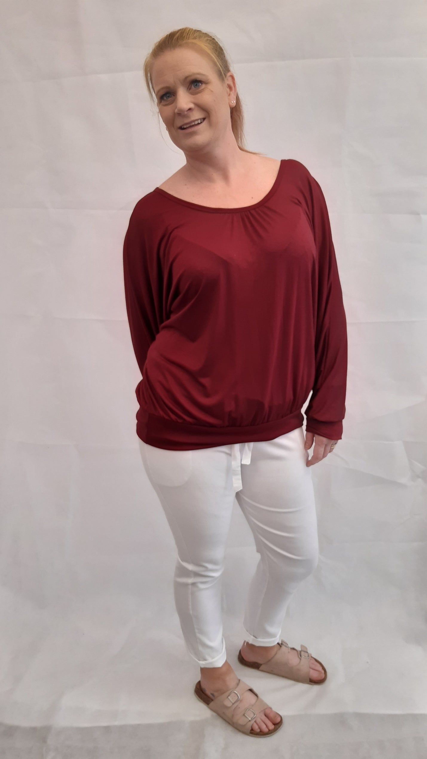 Cross-Back Long Sleeve Top Loose Batwing Baggy T-Shirt