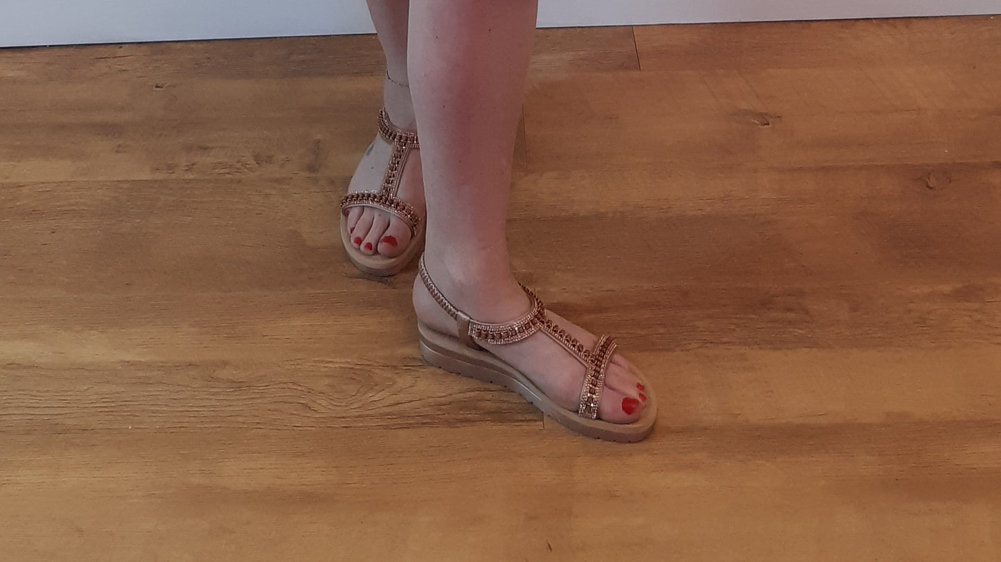 Flat Sandals Rose Gold Strappy Sling-Back