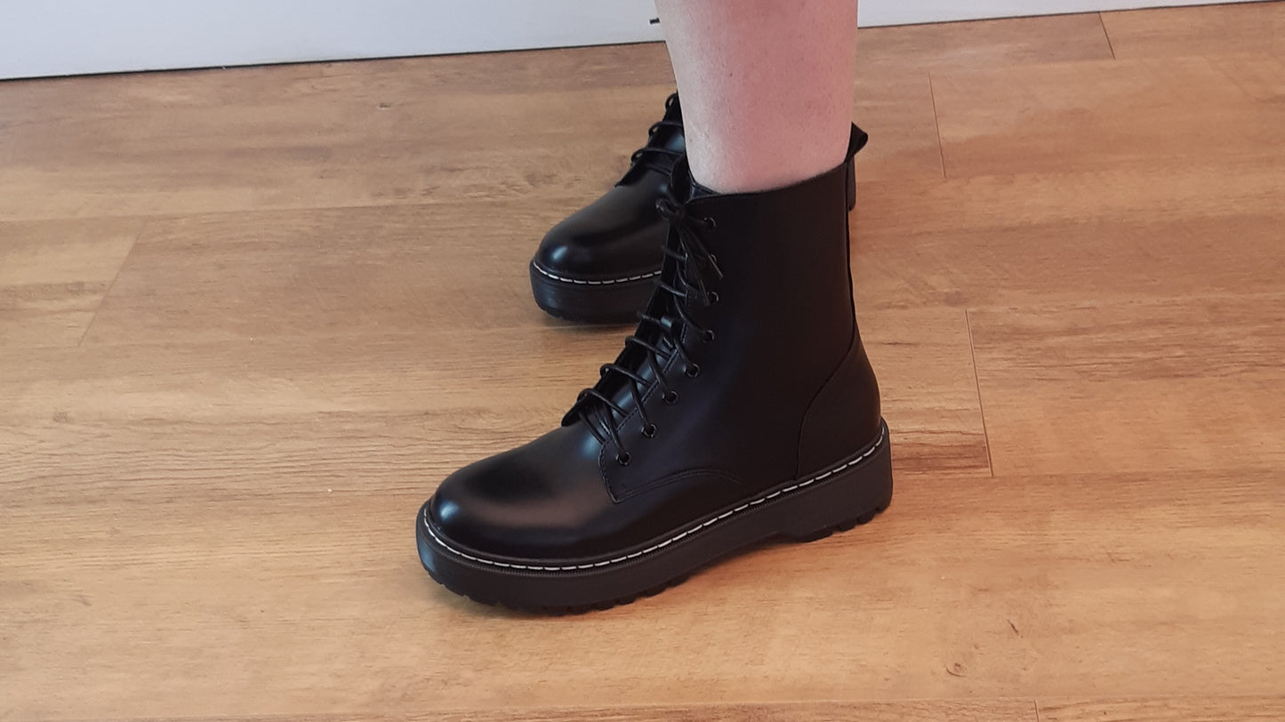 Black Chunky Stitch Fastening: Zip Ankle Boots