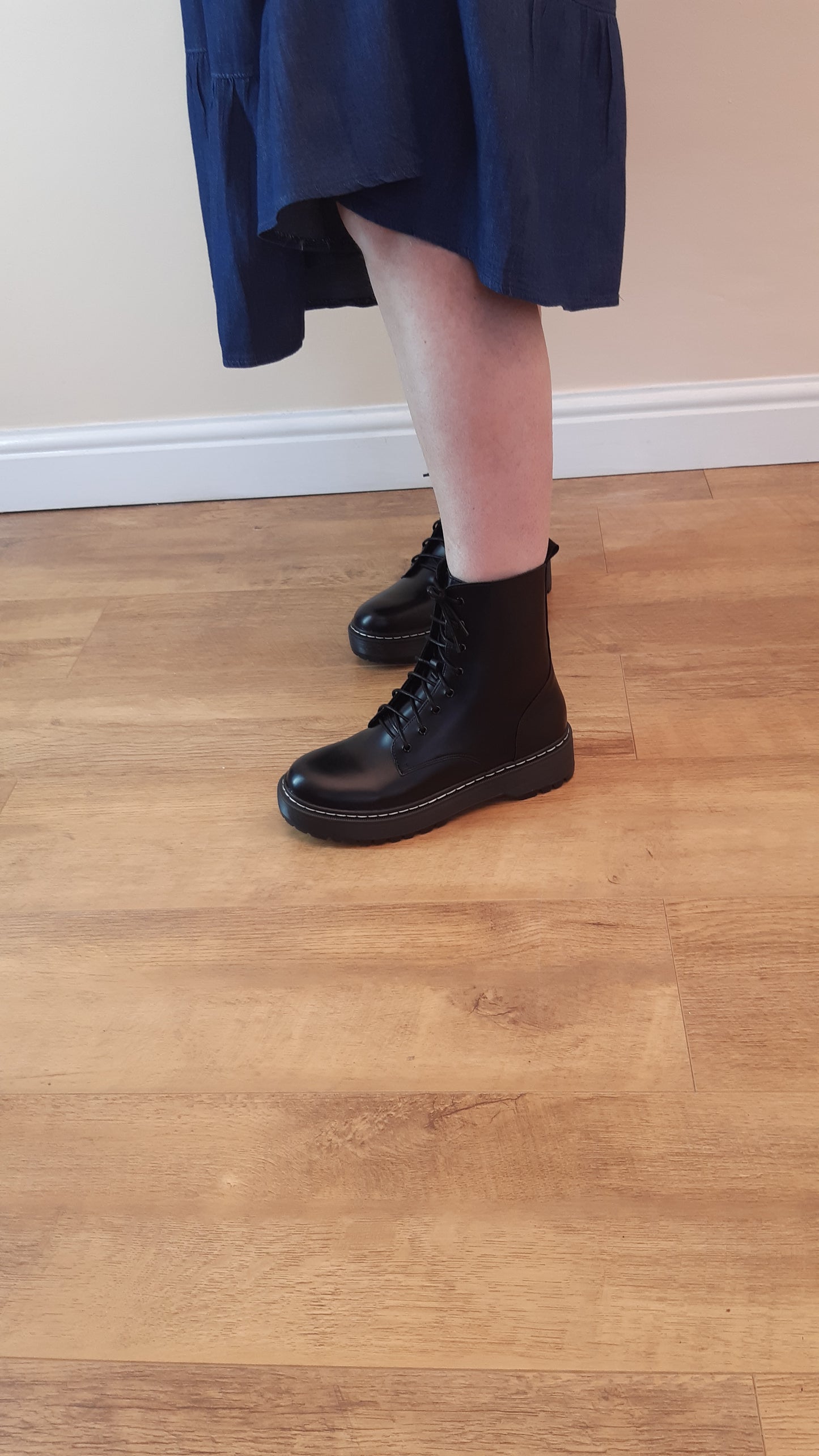 Black Chunky Stitch Fastening: Zip Ankle Boots