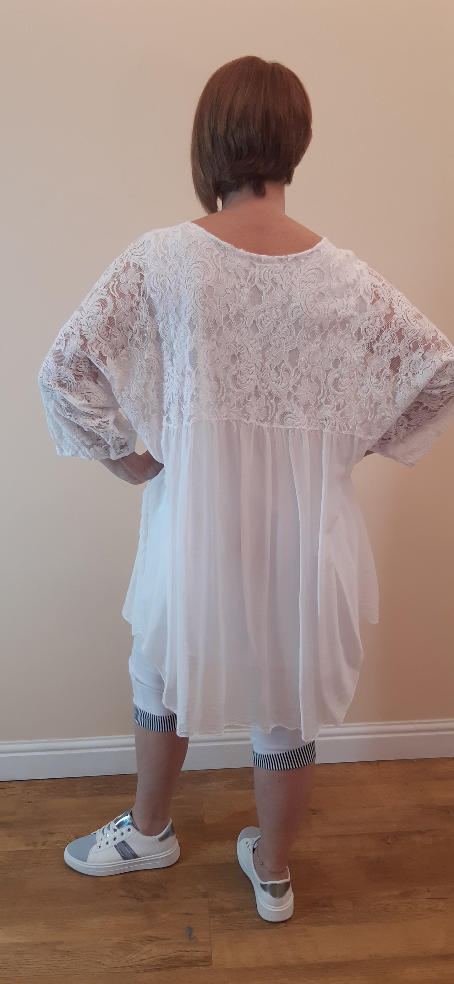 White Lace Sleeves Silk Tunic