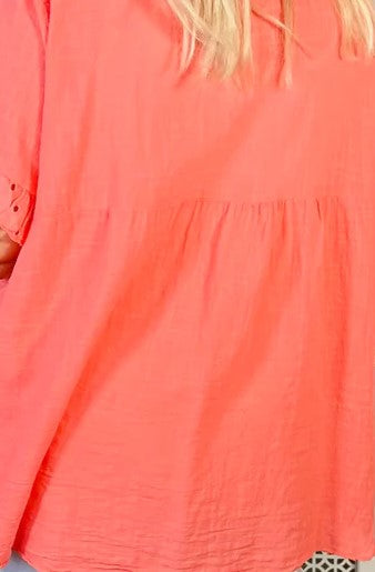 Applique Flower Linen Tunic Top