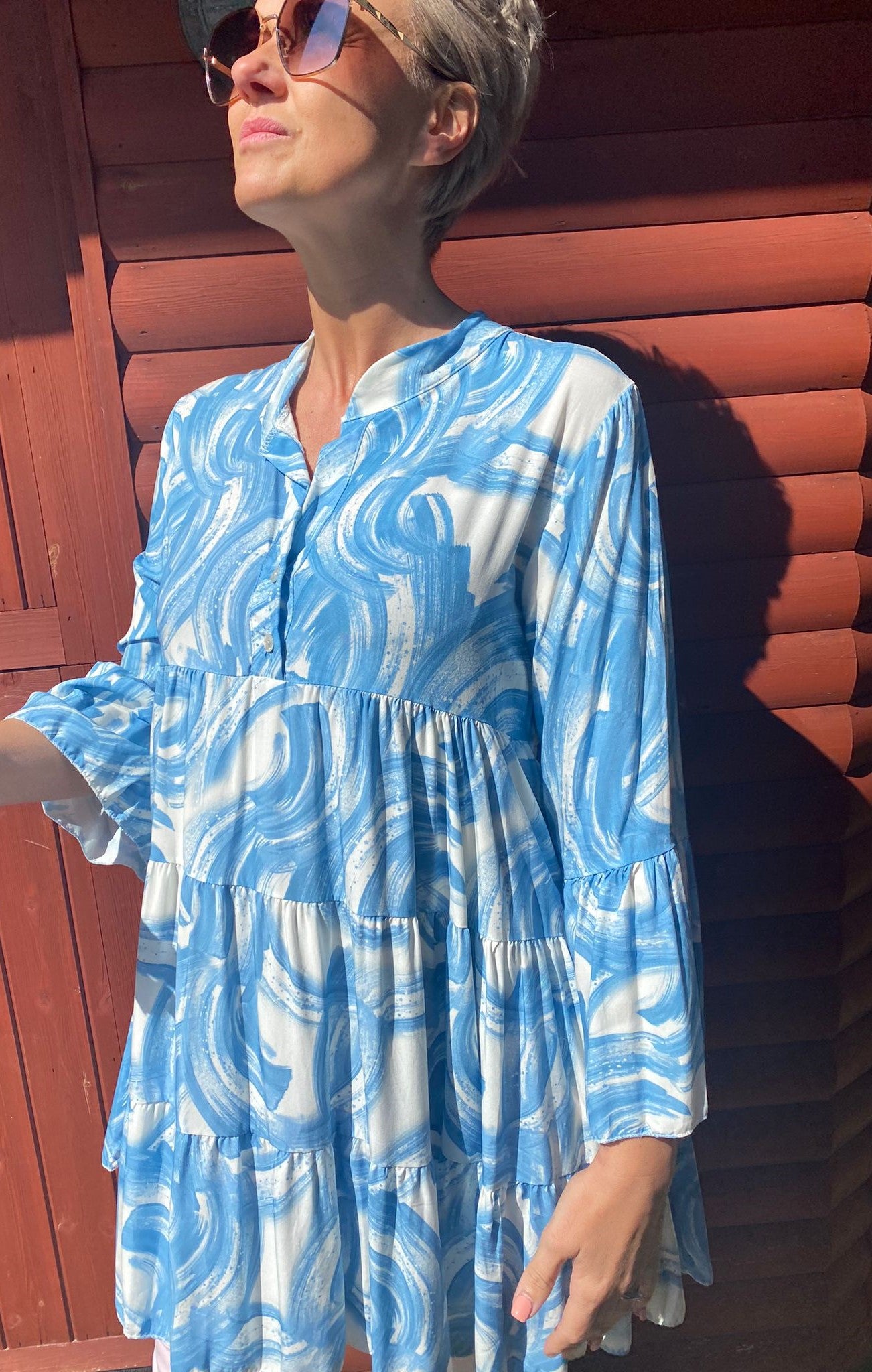 mini brush strokes notch neck blouse