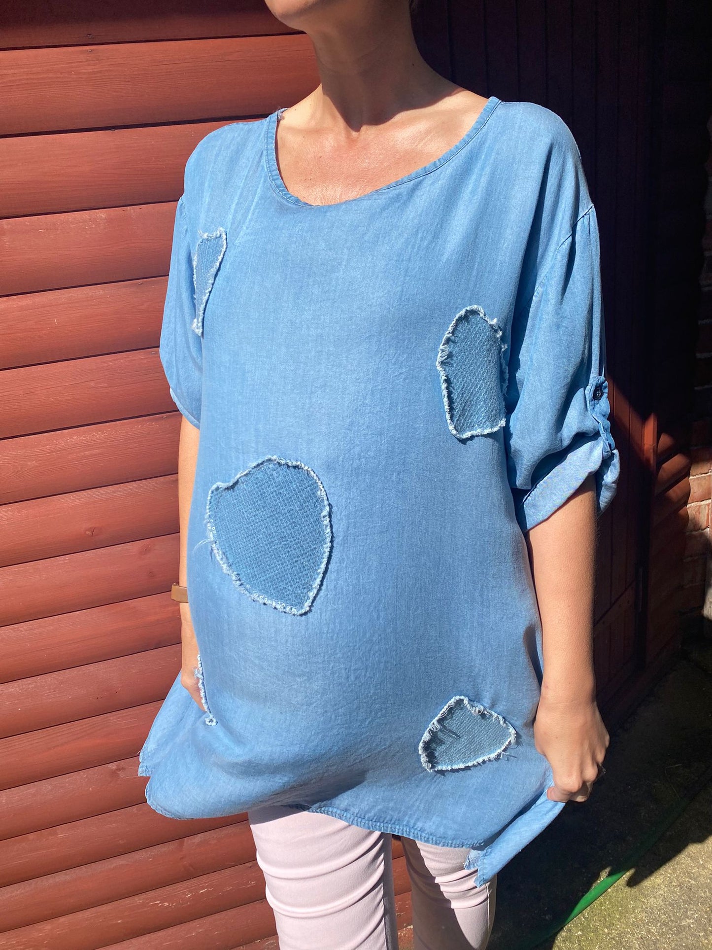 Denim Sequin Patched Tunic