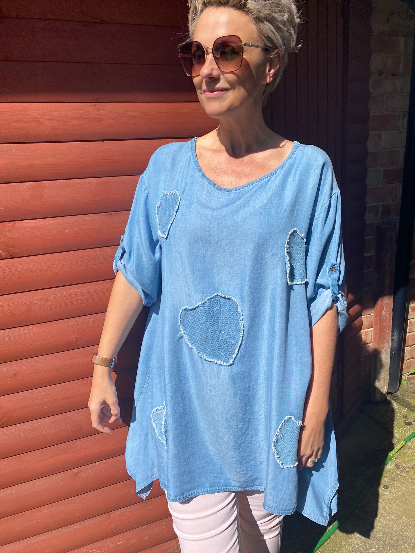 Denim Sequin Patched Tunic