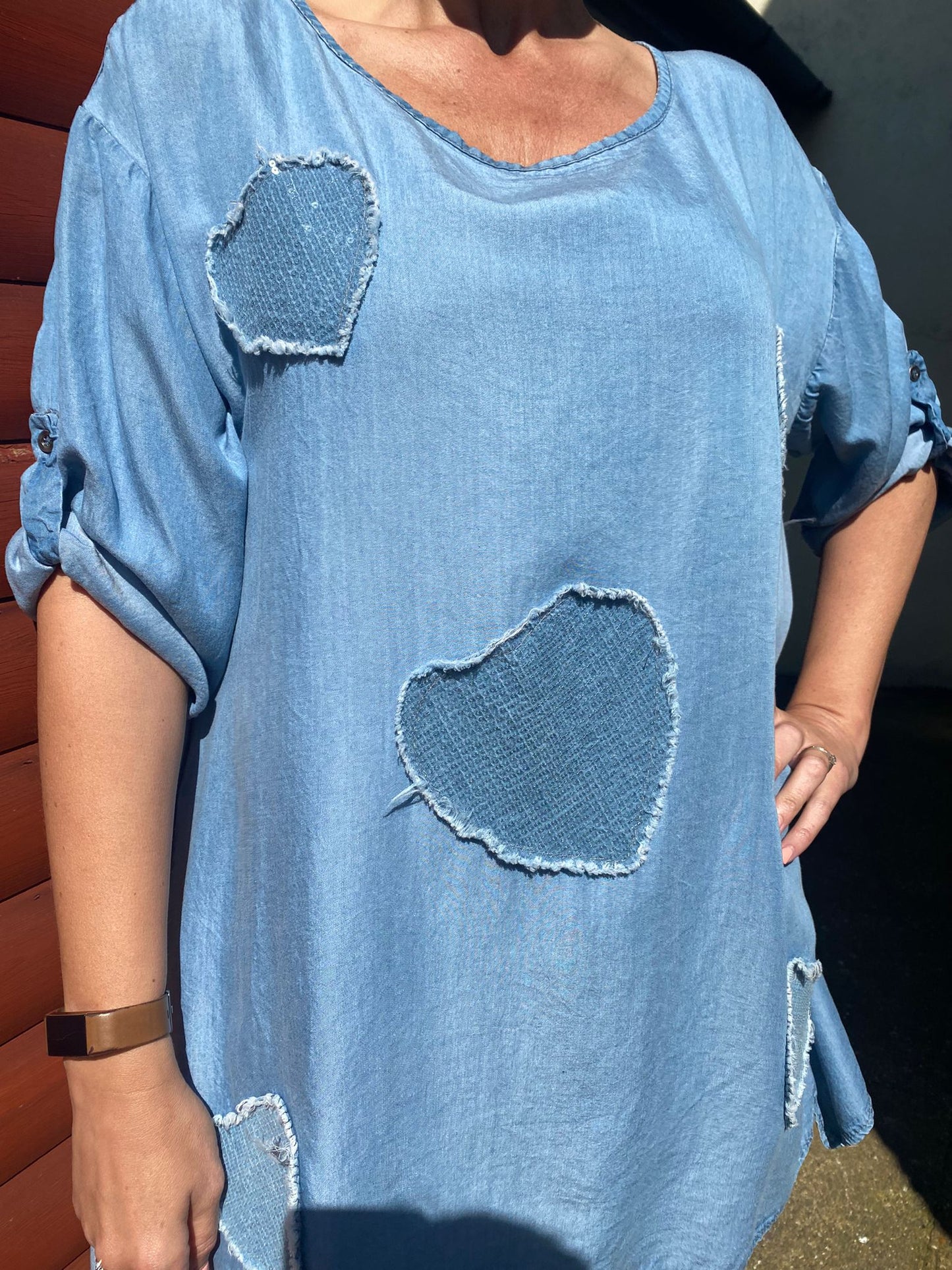 Denim Sequin Patched Tunic
