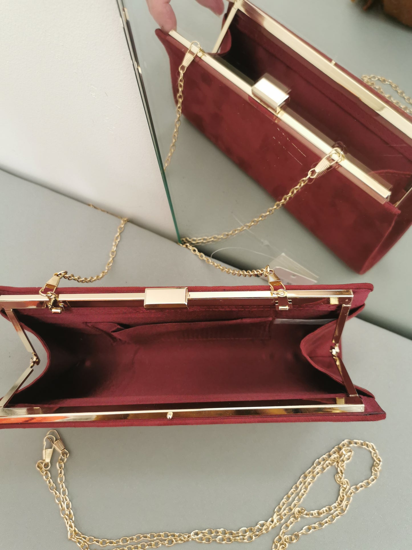 Suede Tote Style Diamante Buckle Detail Evening Clutch Bag