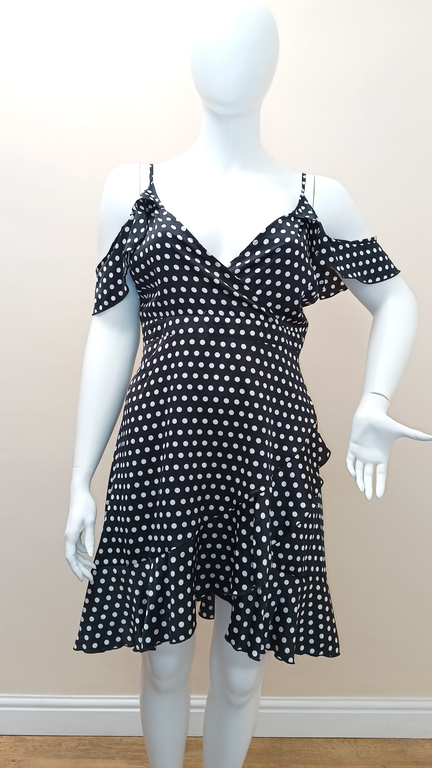 Black Polka dot Wrap Over Dress