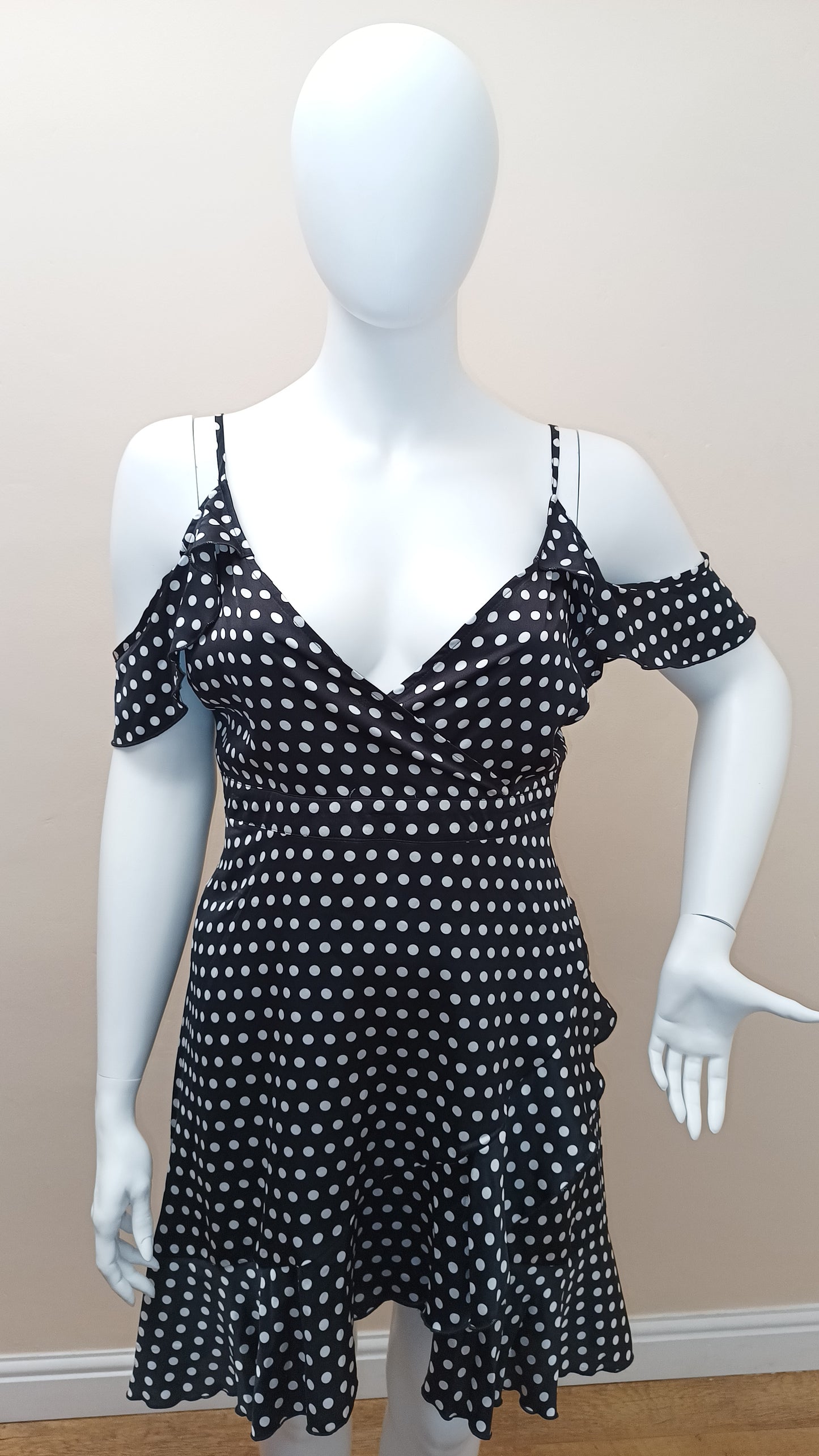 Black Polka dot Wrap Over Dress