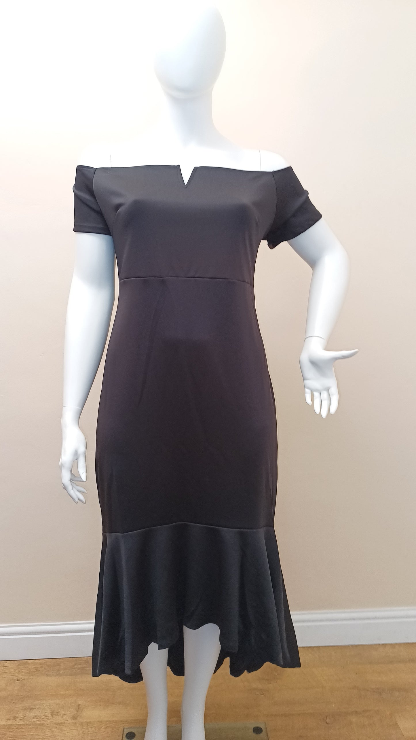 Black Dip Hem Fishtail Midi Dress