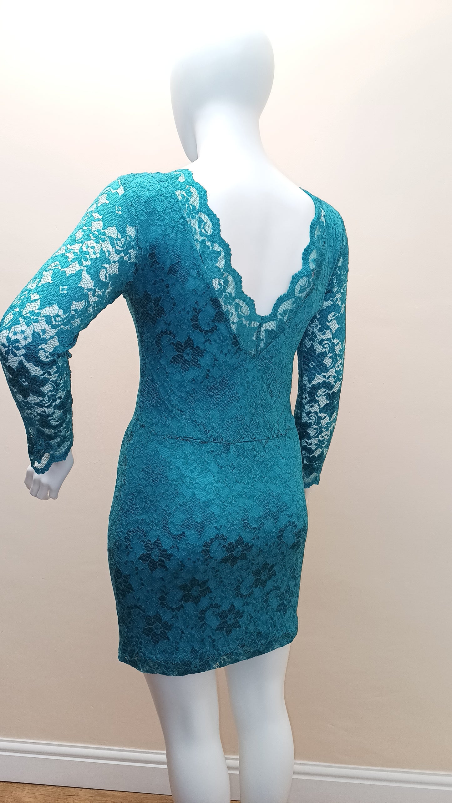 V Back Lace Dress Teal
