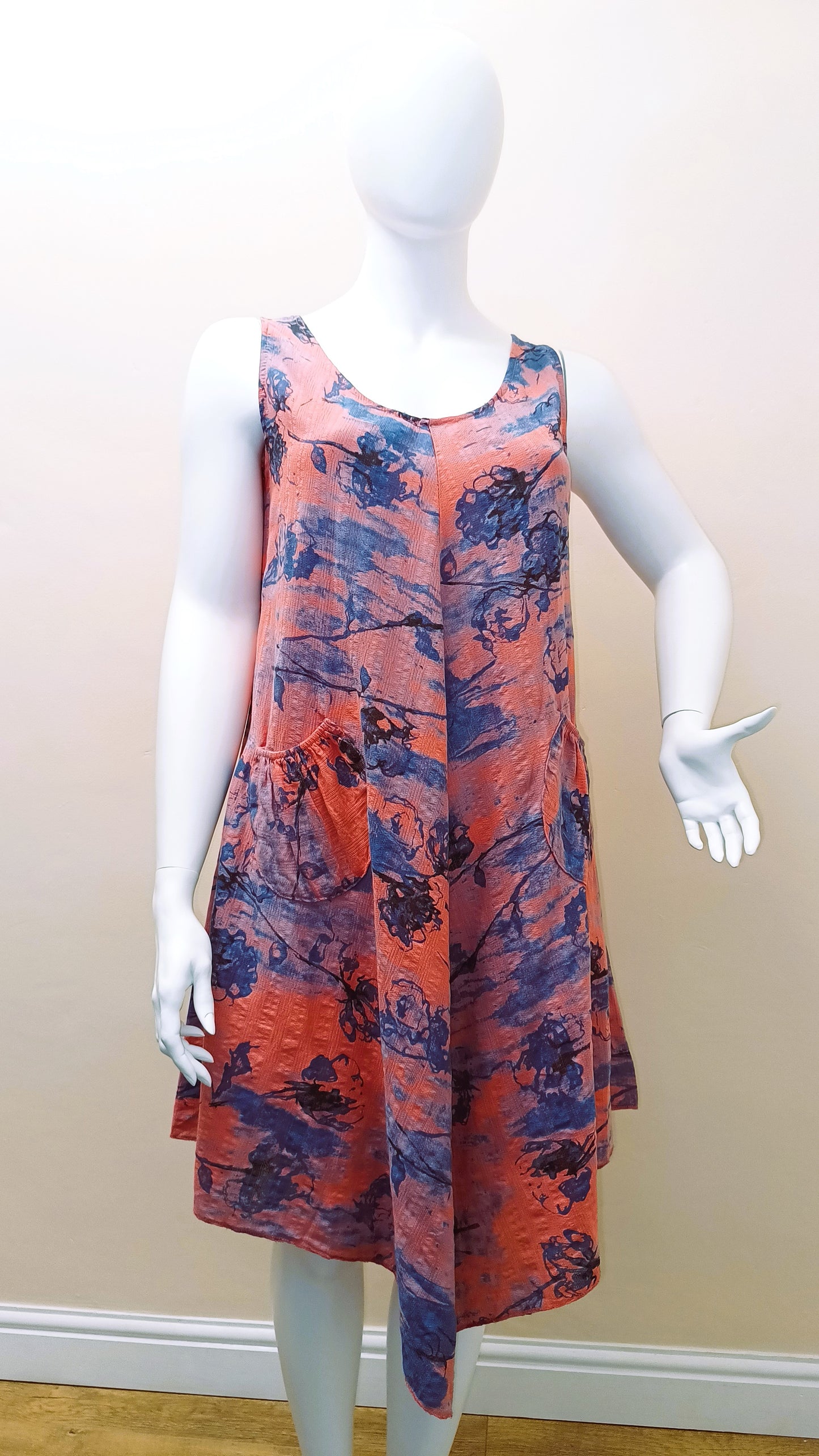 Sleeveless Floral Waffle Cotton Tunic Dress
