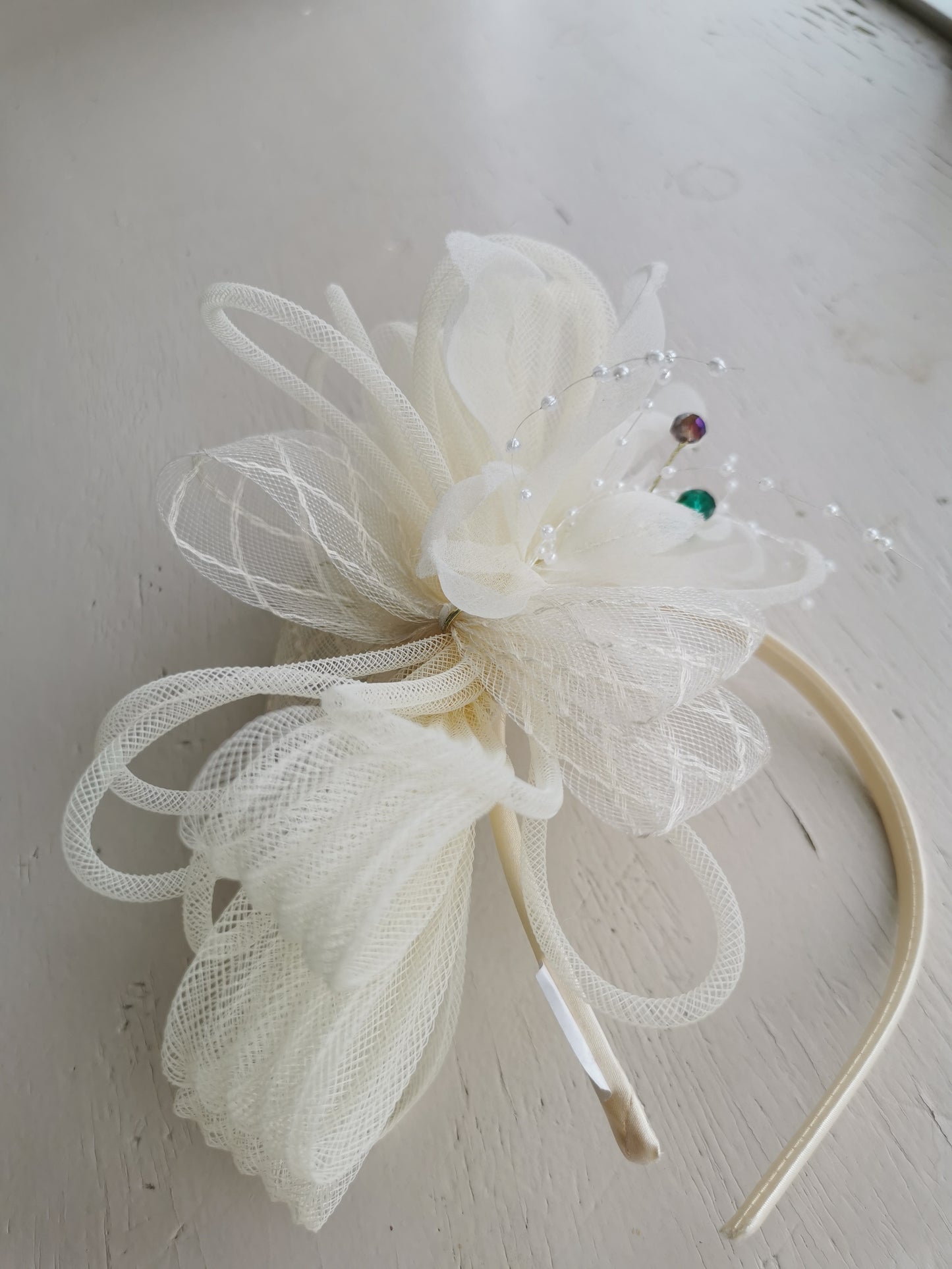 Satin & Feather Flower Fascinator