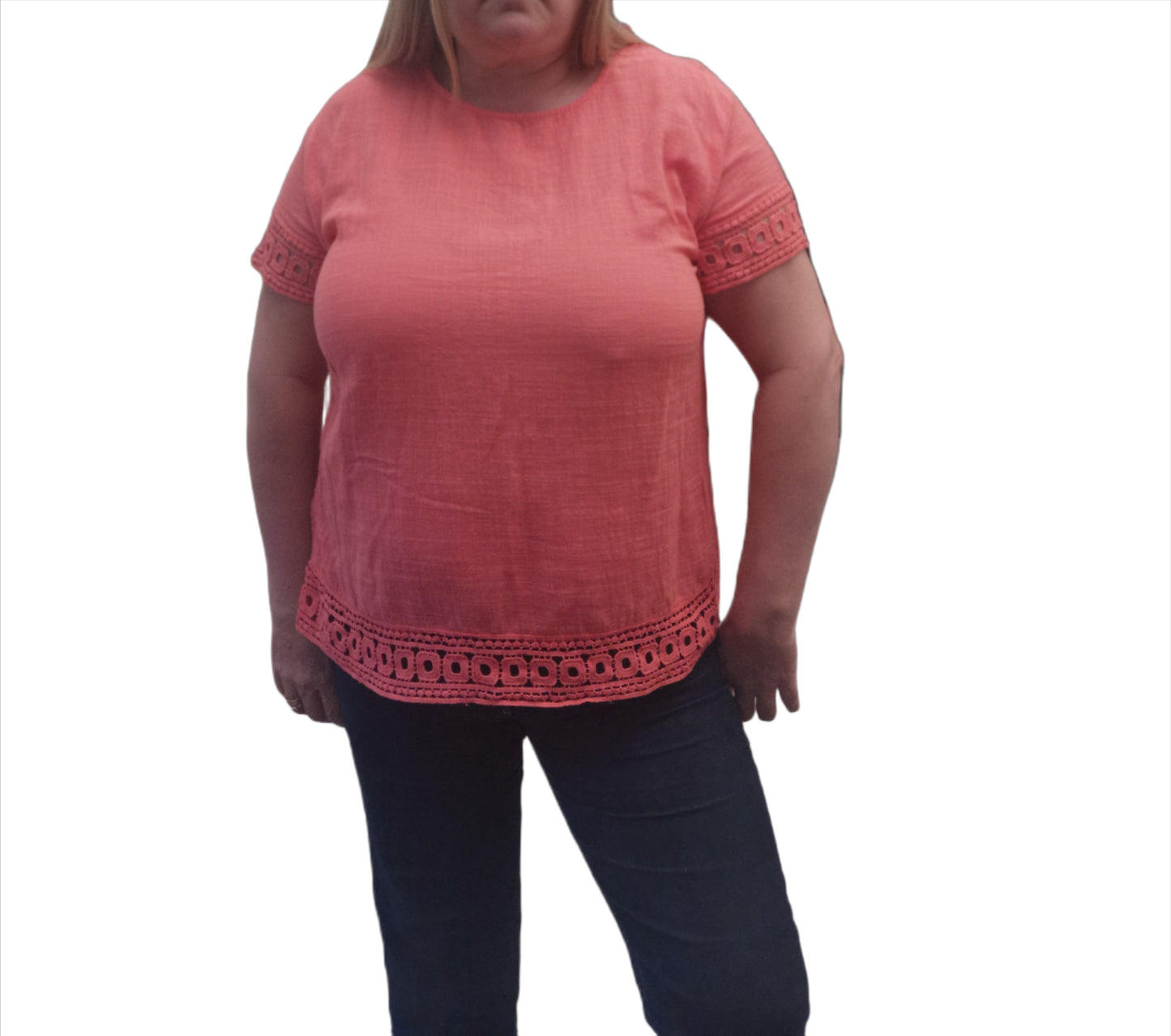 Round Neck Tunic Top with Crochet Detailing on Hems