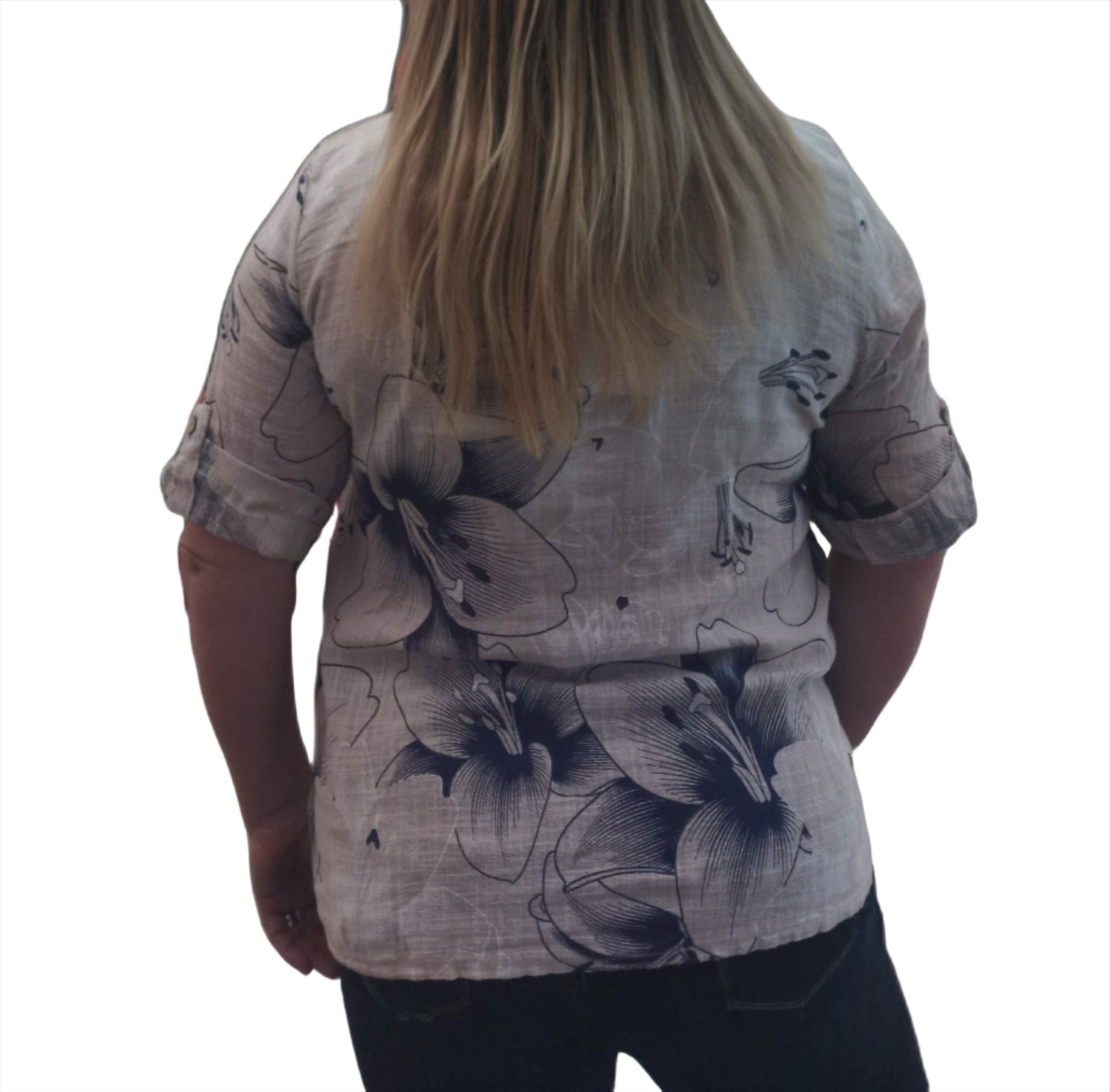 Lily Flower Print Cut Work Cotton Top