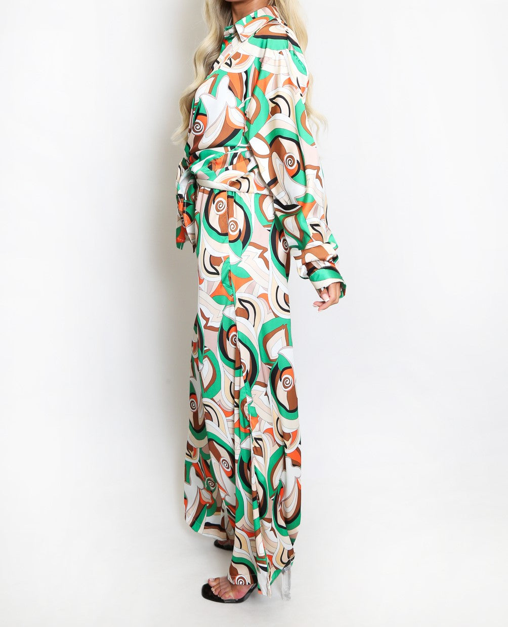 Swirl Print Shirt And Wide Leg Trouser Set