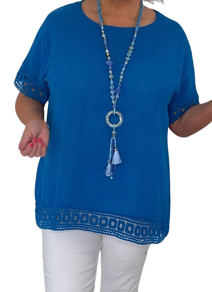Round Neck Tunic Top with Crochet Detailing on Hems