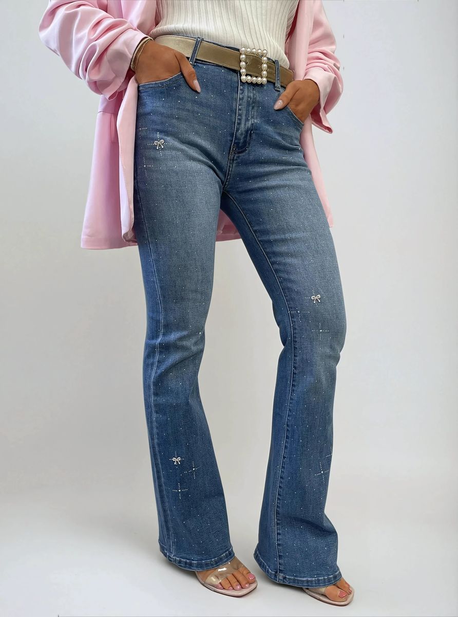 Embellished High Waisted Flare Jeans