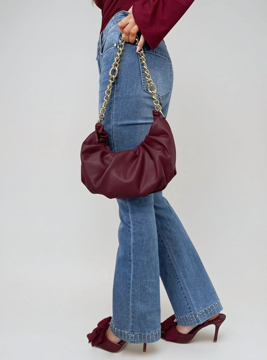 Rhinestone Hem High Waist Flare Jeans