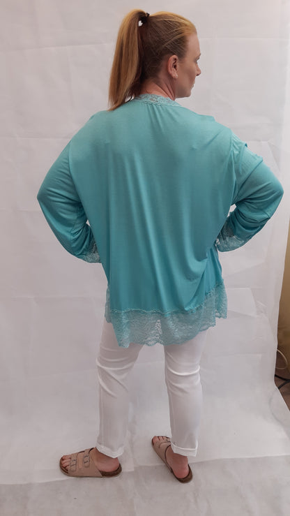 Long Sleeve Lace Hem V Neck Lace Hem Top