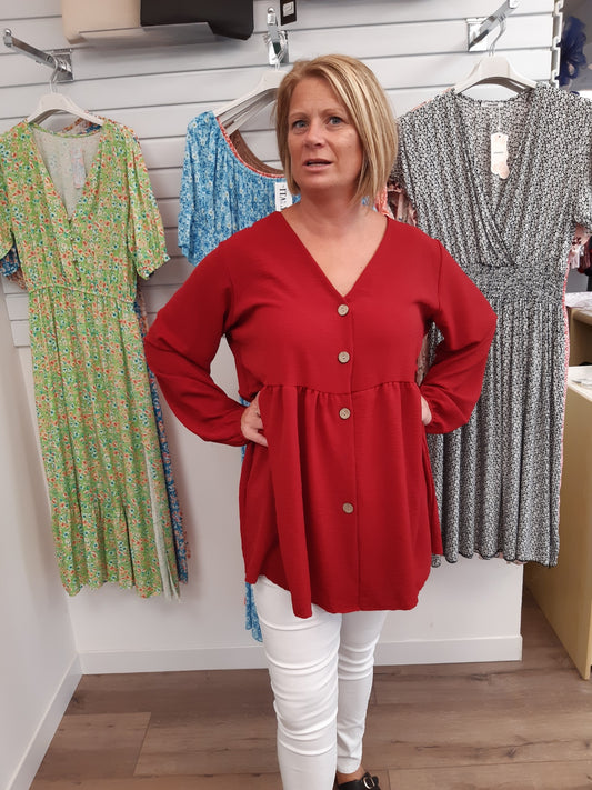 Long Sleeve V Neck Button Top