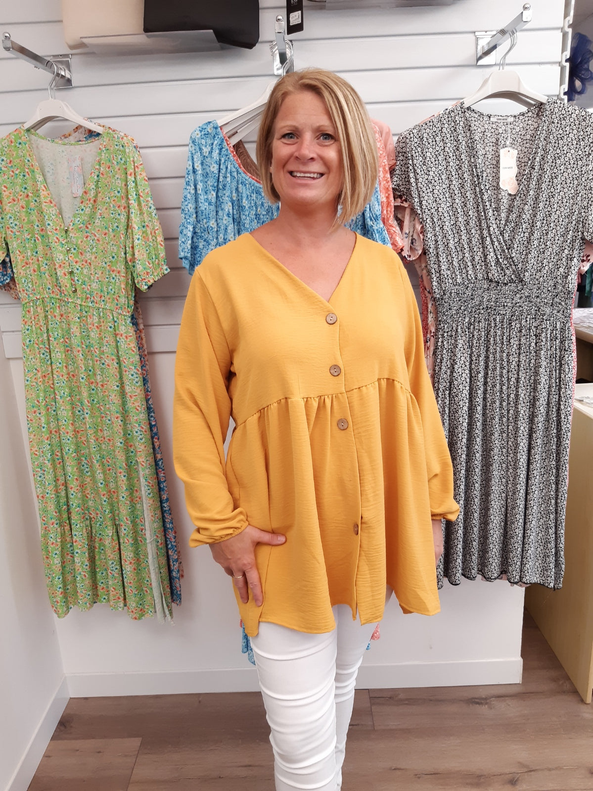 Long Sleeve V Neck Button Top