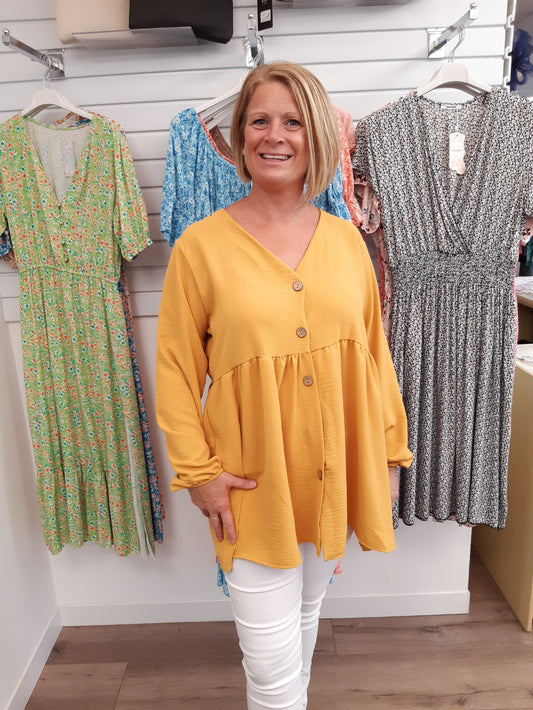 Long Sleeve V Neck Button Top