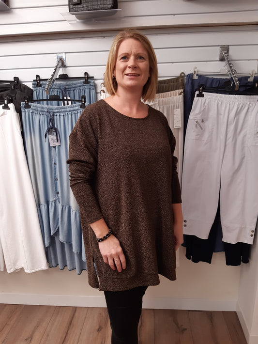 Glitter Long Sleeve Spilt Side Top