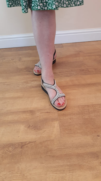 Flat Sandals Black Pearl Strappy Sling-Back
