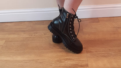 Black  Chunky Stitch  Fastening: Zip Ankle Boots