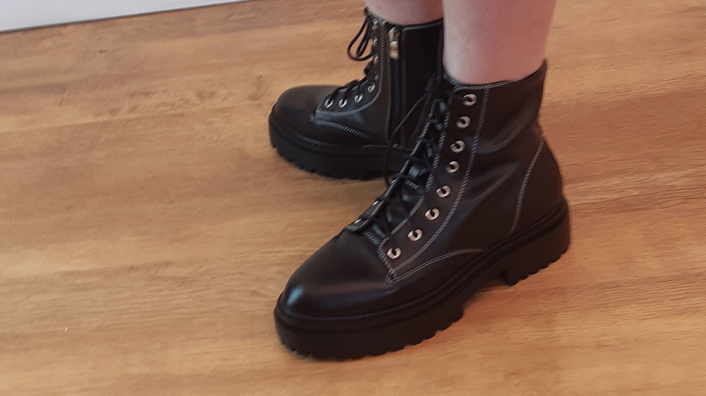 Black  Chunky Stitch  Fastening: Zip Ankle Boots