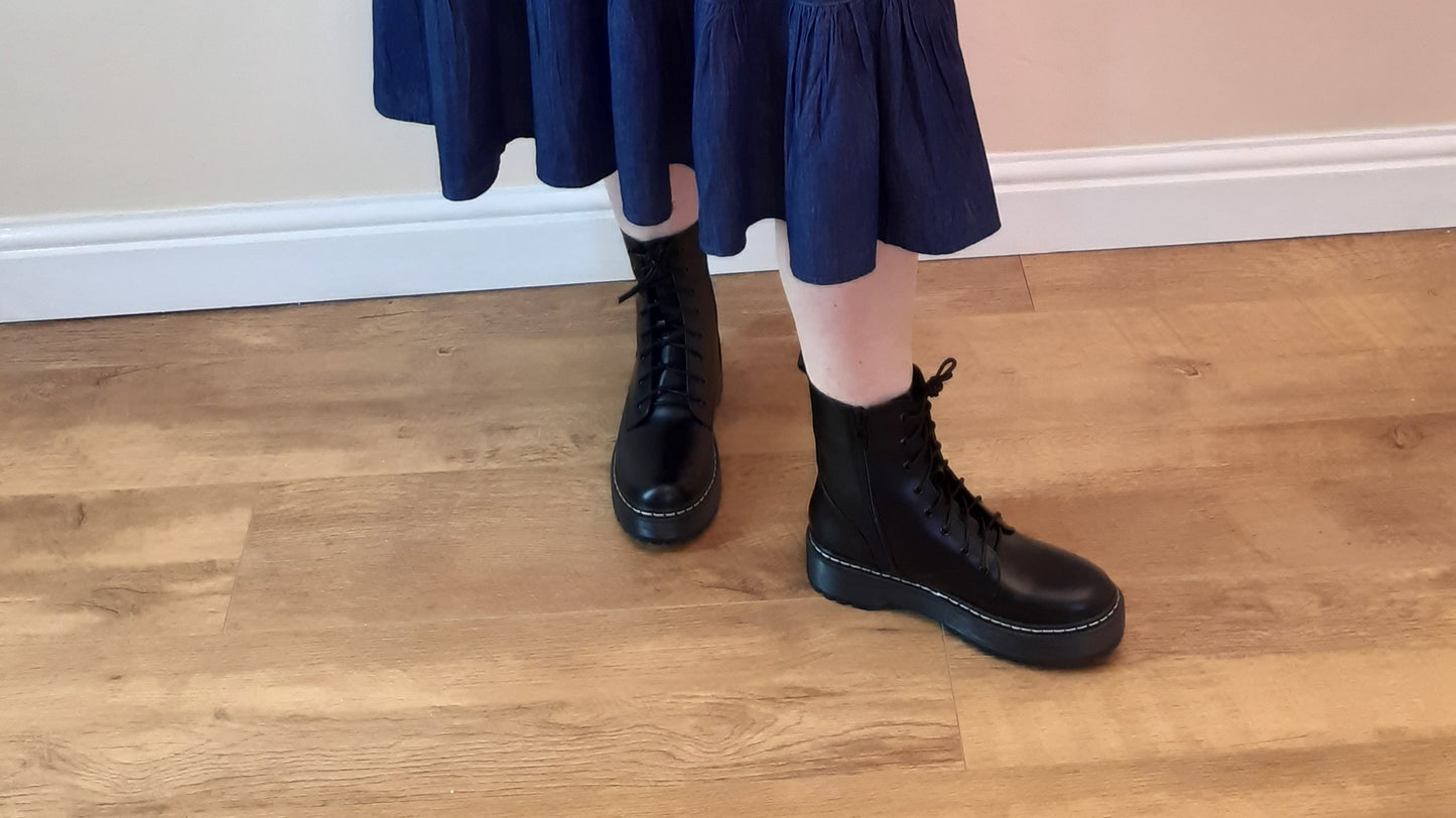 Black Chunky  Stitch Fastening: Zip Ankle Boots