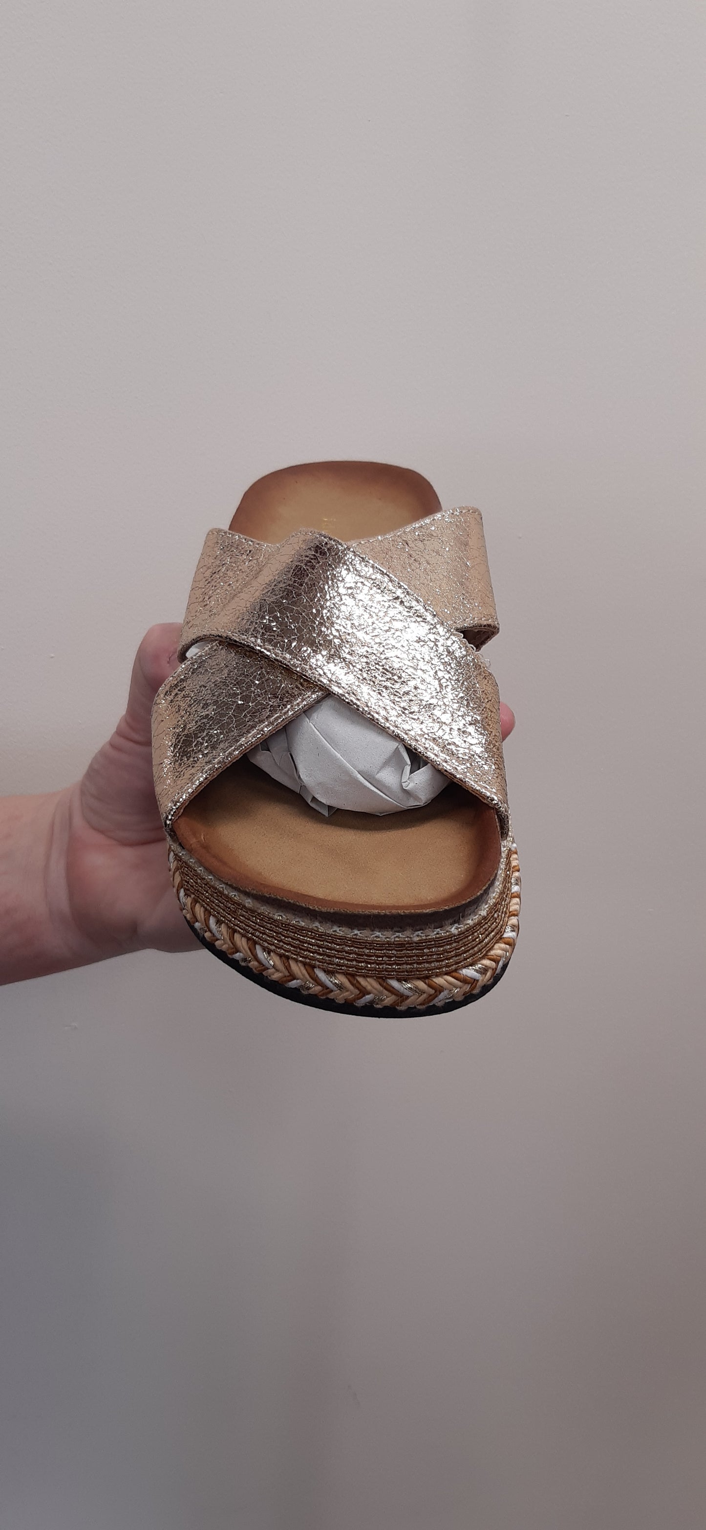 Gold Flatfom Raffia Stappy Sliders