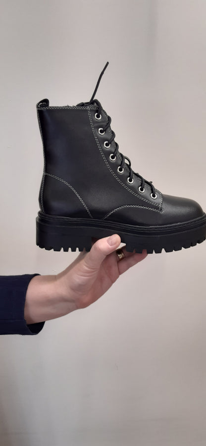 Black  Chunky Stitch  Fastening: Zip Ankle Boots