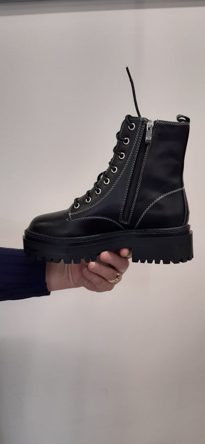 Black  Chunky Stitch  Fastening: Zip Ankle Boots