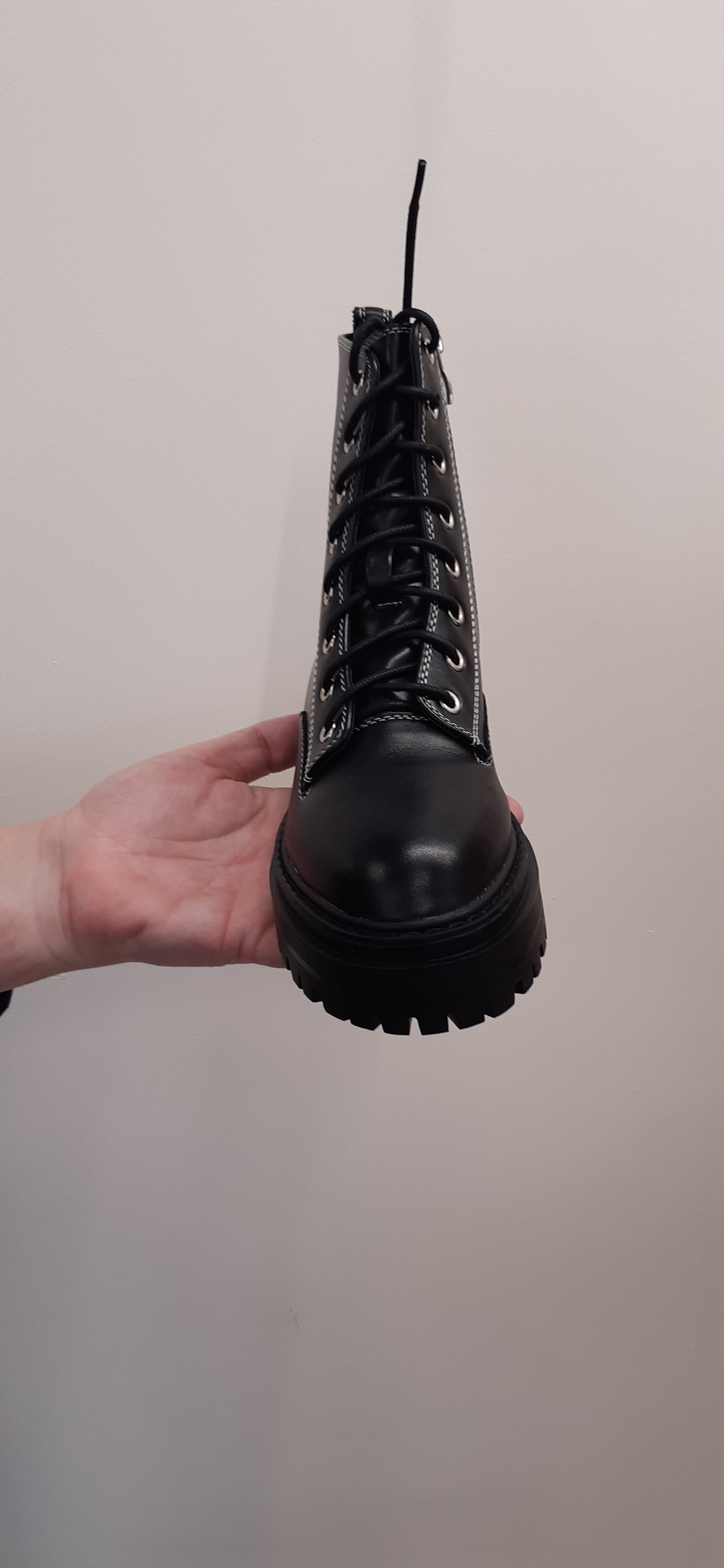 Black  Chunky Stitch  Fastening: Zip Ankle Boots
