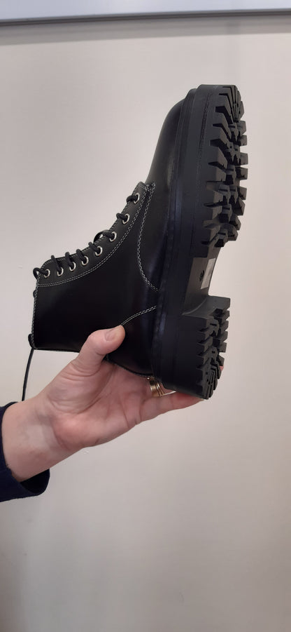 Black  Chunky Stitch  Fastening: Zip Ankle Boots
