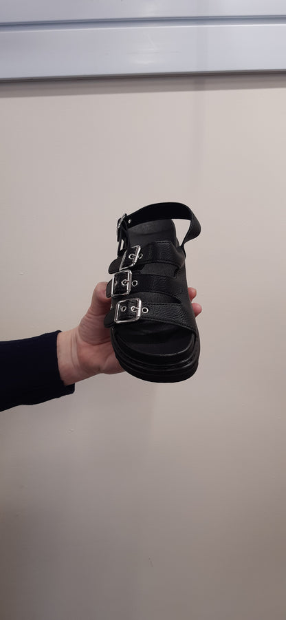 Black Thick Chunky Sole Strappy with 4 Blocks Flatform Sandals