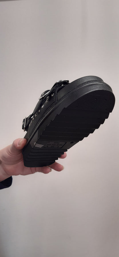 Black Thick Chunky Sole Strappy with 4 Blocks Flatform Sandals