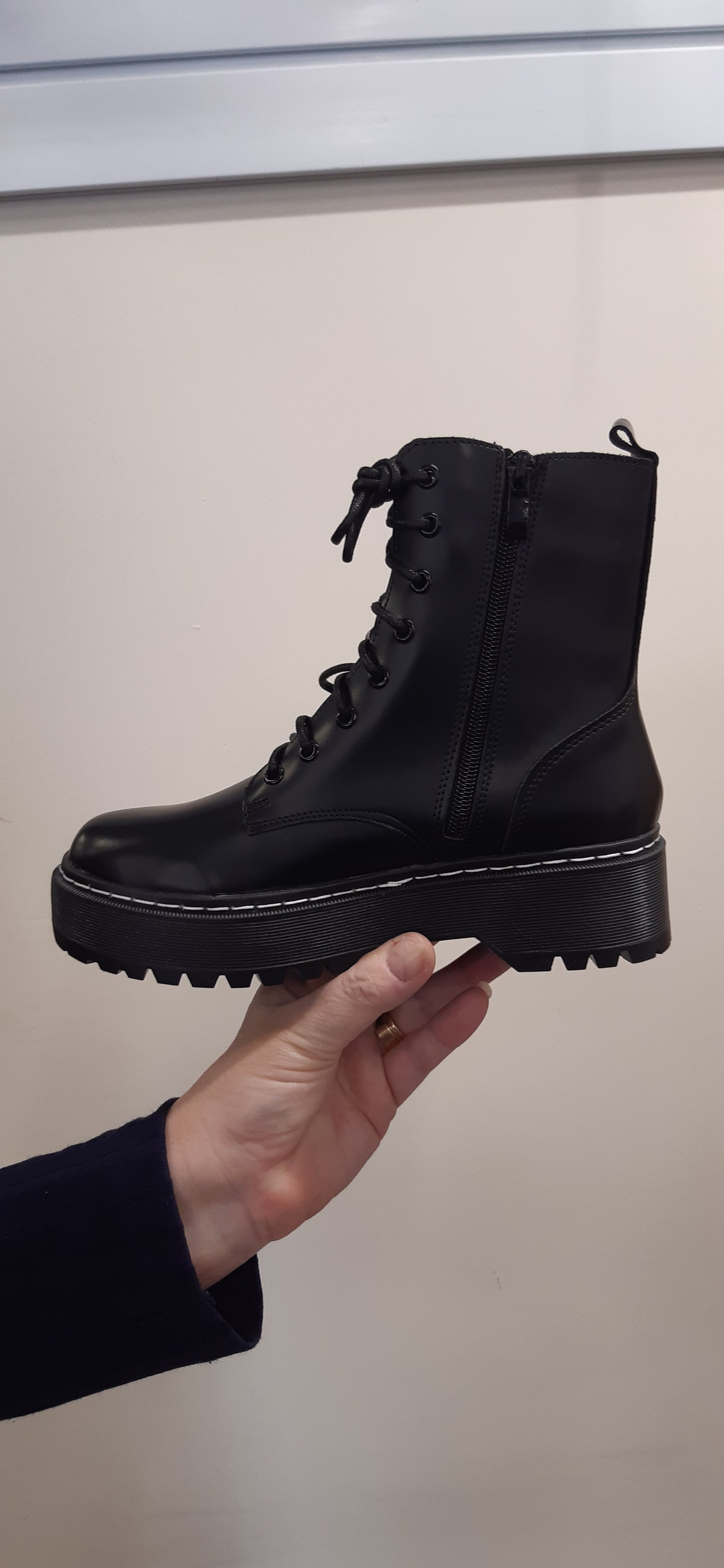 Black Chunky  Stitch Fastening: Zip Ankle Boots