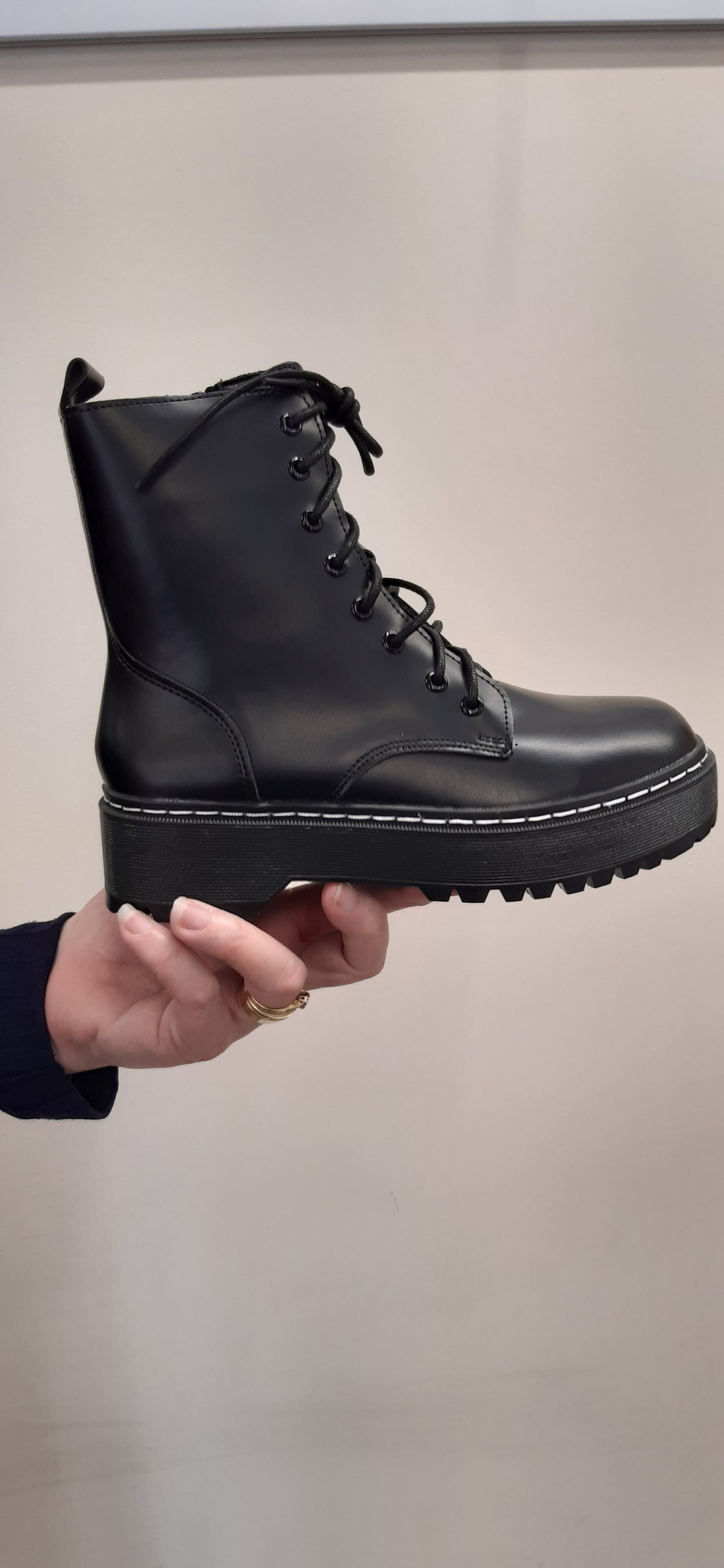 Black Chunky  Stitch Fastening: Zip Ankle Boots