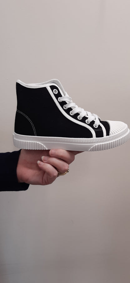 Black Lace up Flat High Top Trainers