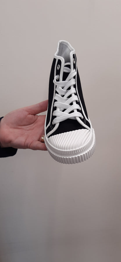 Black Lace up Flat High Top Trainers