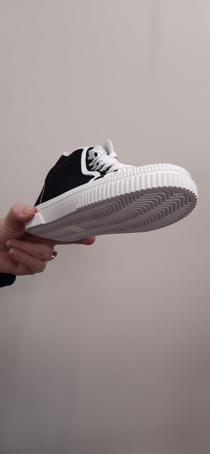 Black Lace up Flat High Top Trainers