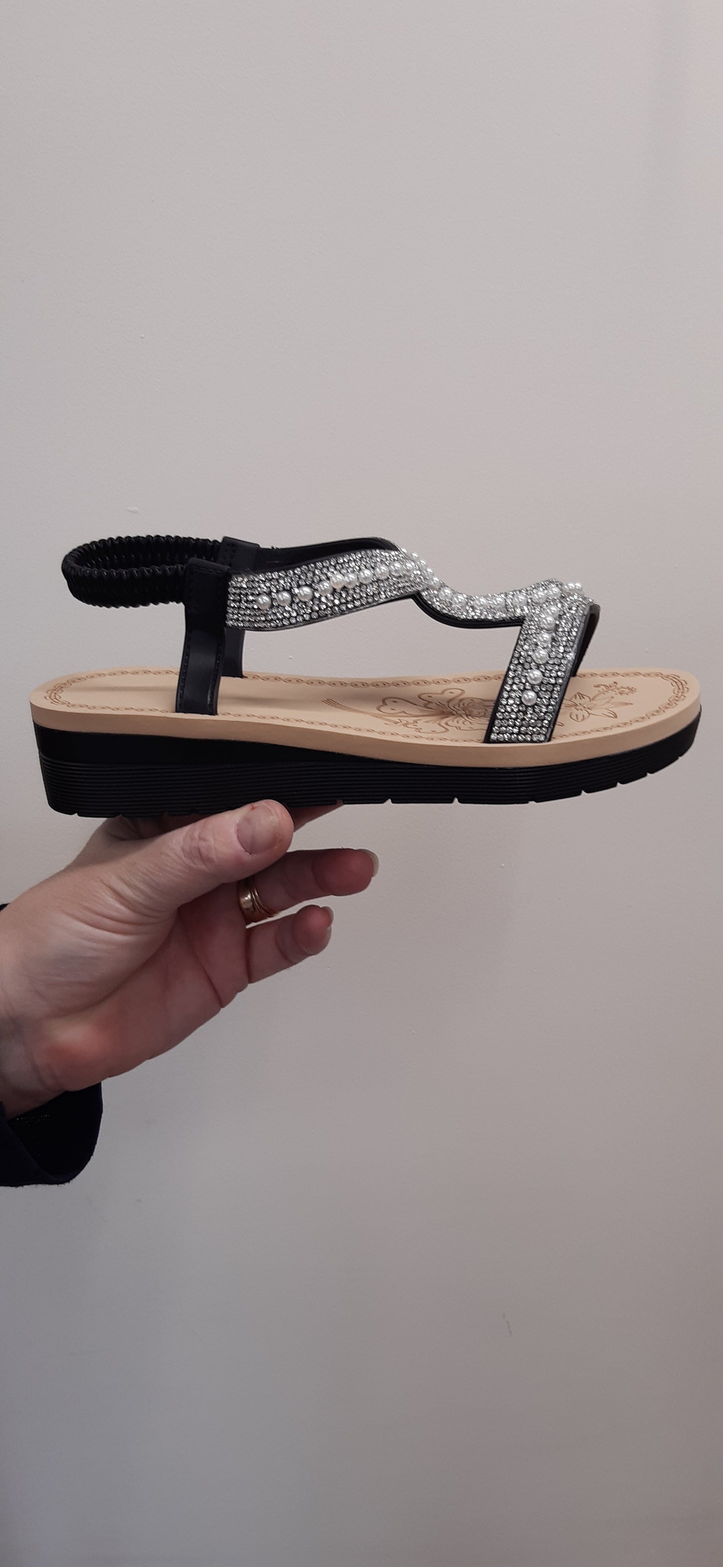 Flat Sandals Black Pearl Strappy Sling-Back