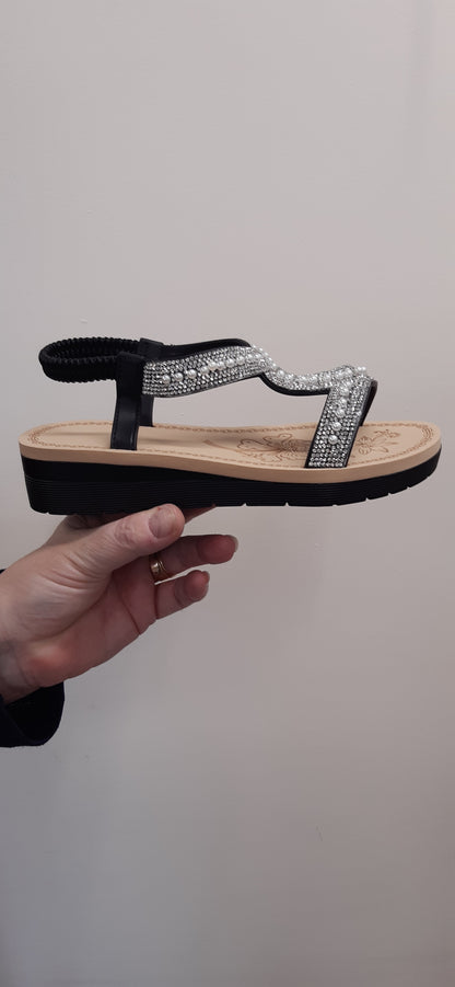 Flat Sandals Black Pearl Strappy Sling-Back