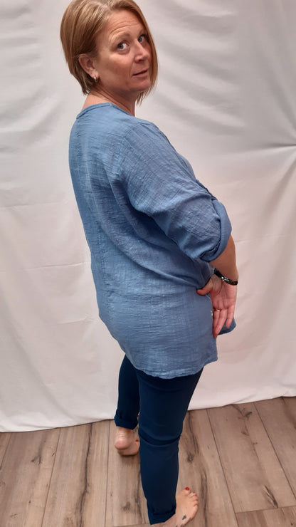 Plain Floral Patch Pockets Tunic Top