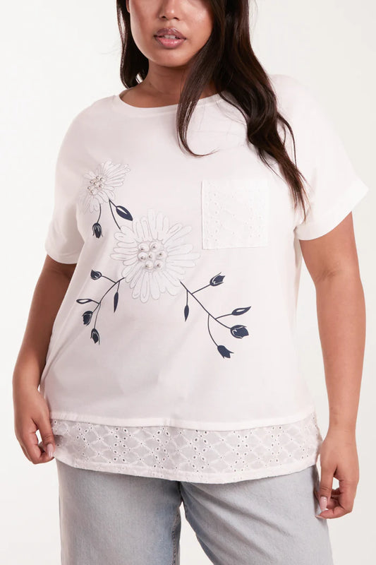 Floral Design & Broderie Anglaise Top