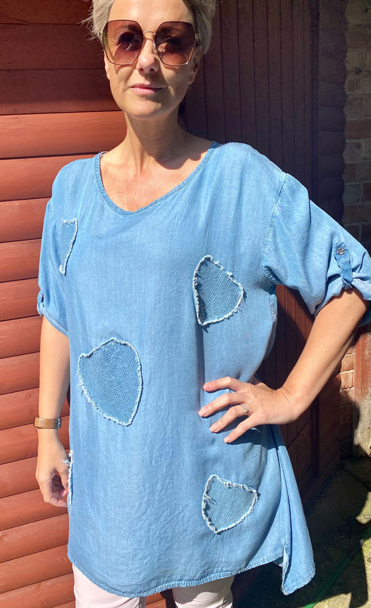 Denim Sequin Patched Tunic